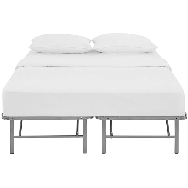 Pemberly Row Queen Metal Bed Frame in Silver with 14