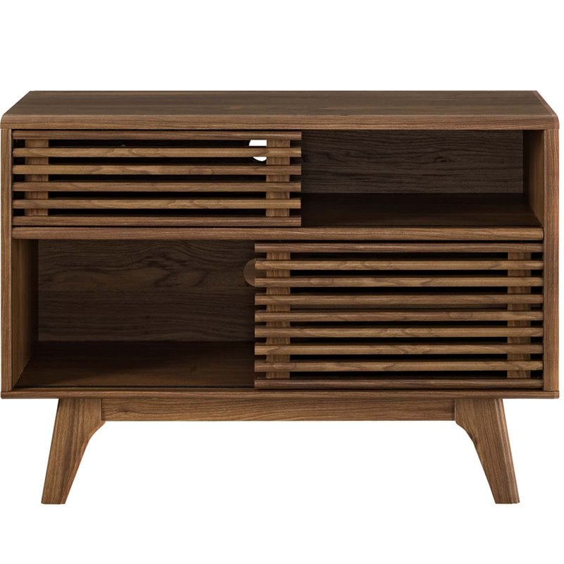 Pemberly Row Modern Particleboard Display Stand in Walnut Finish