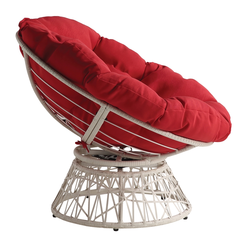 Pemberly Row Swivel Chair with Cream Wicker Frame and Red Cushion