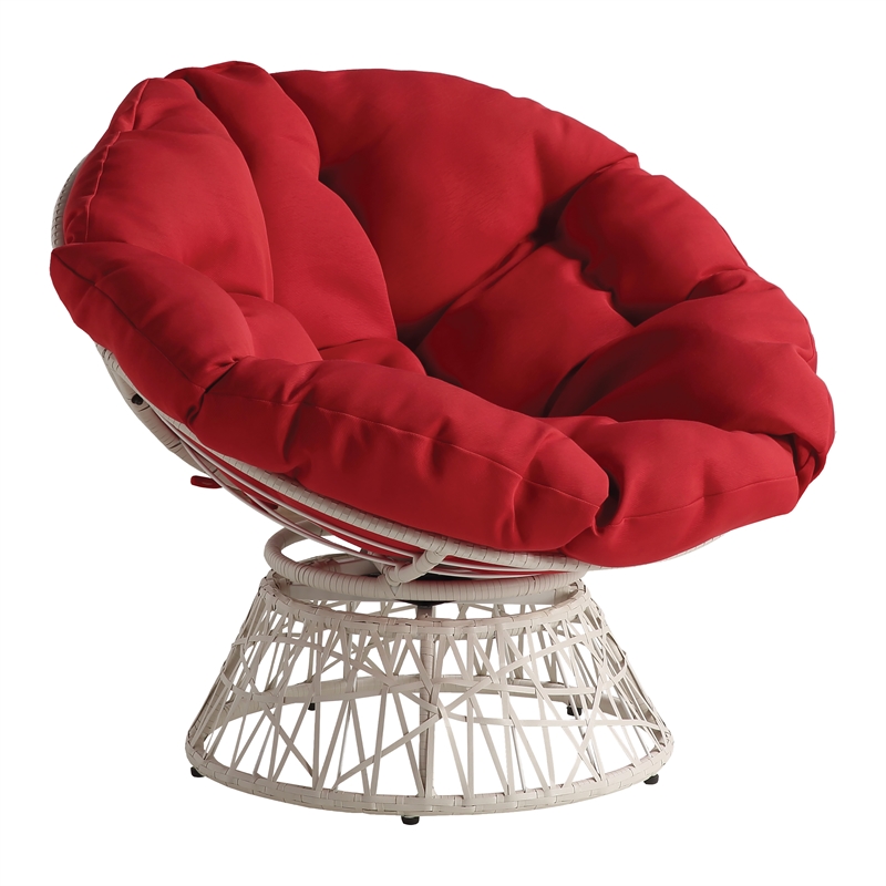 Pemberly Row Swivel Chair with Cream Wicker Frame and Red Cushion