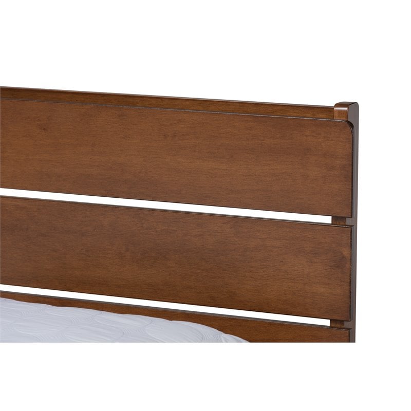 Pemberly Row Avena Queen Size Brown Wood Platform Bed Slatted Headboard