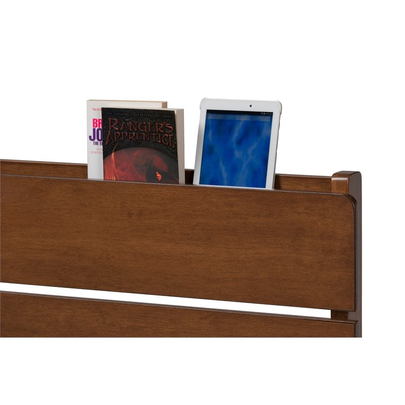 Pemberly Row Avena Queen Size Brown Wood Platform Bed Slatted Headboard