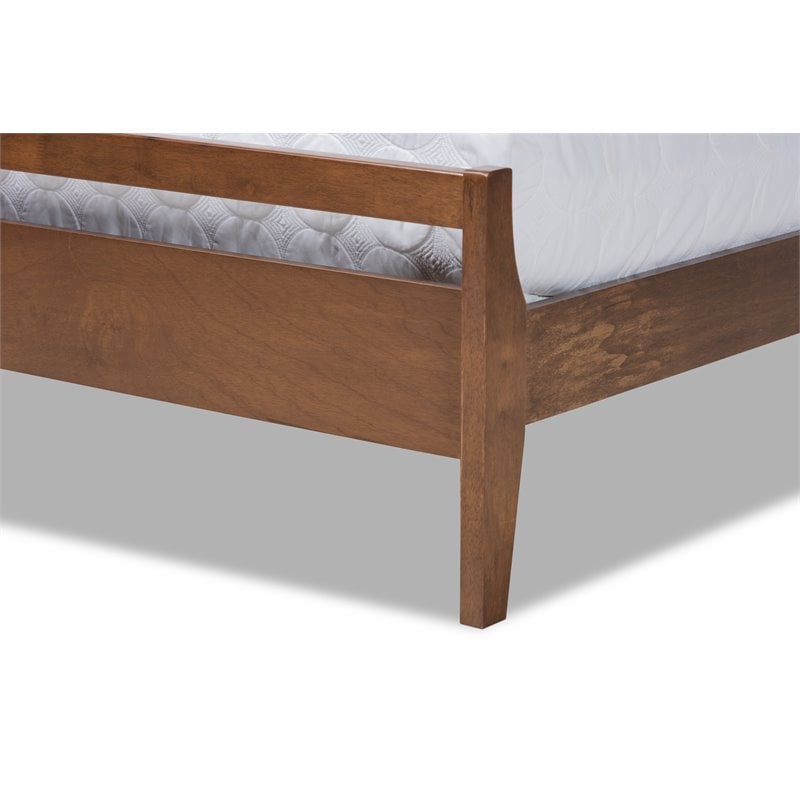 Pemberly Row Avena Queen Size Brown Wood Platform Bed Slatted Headboard
