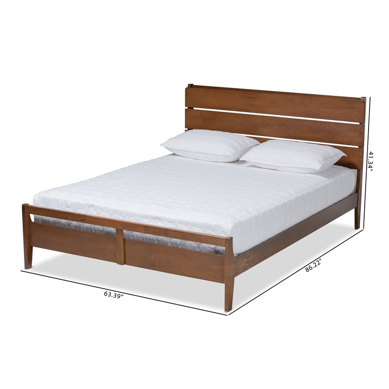 Pemberly Row Avena Queen Size Brown Wood Platform Bed Slatted Headboard