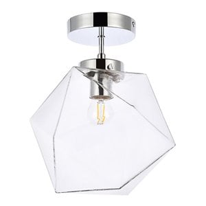 Pemberly Row 1-Light Metal Flush Mount with Clear Glass in Chrome