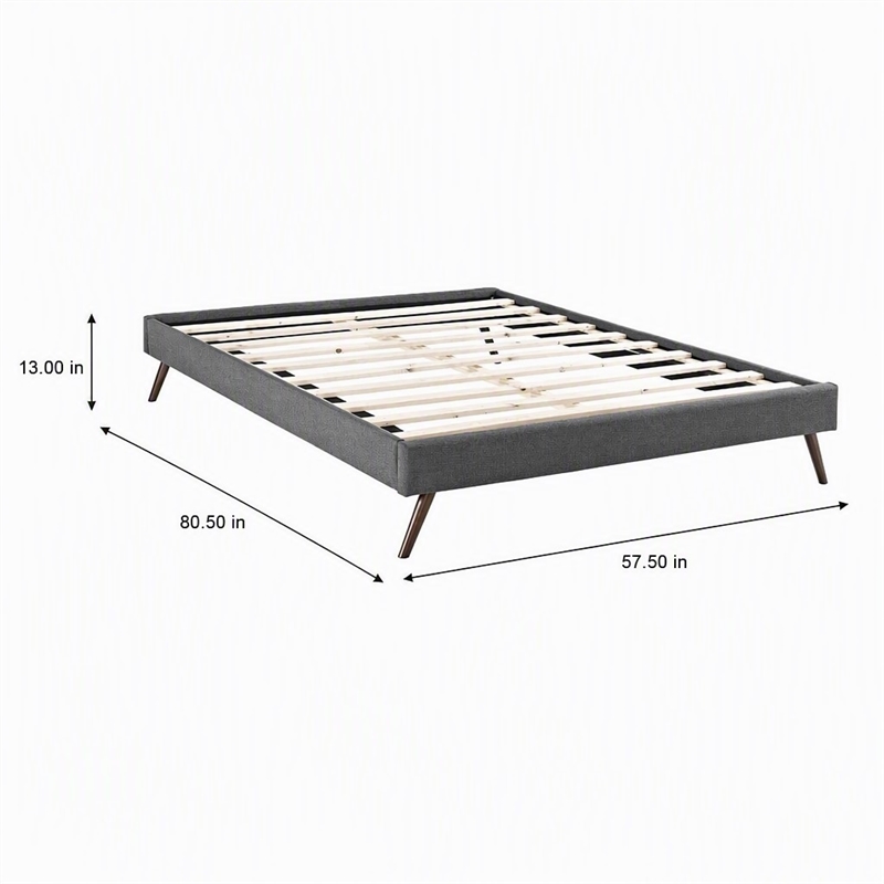 Pemberly Row Full Polyester Fabric Bed Frame with Splayed Legs in Gray Finish