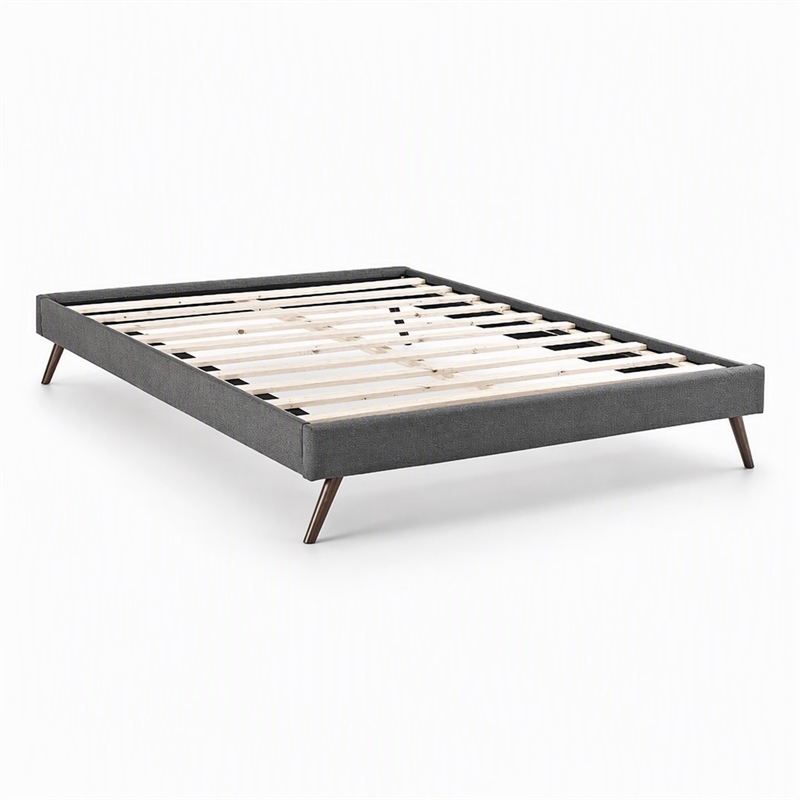 Pemberly Row Full Polyester Fabric Bed Frame with Splayed Legs in Gray Finish