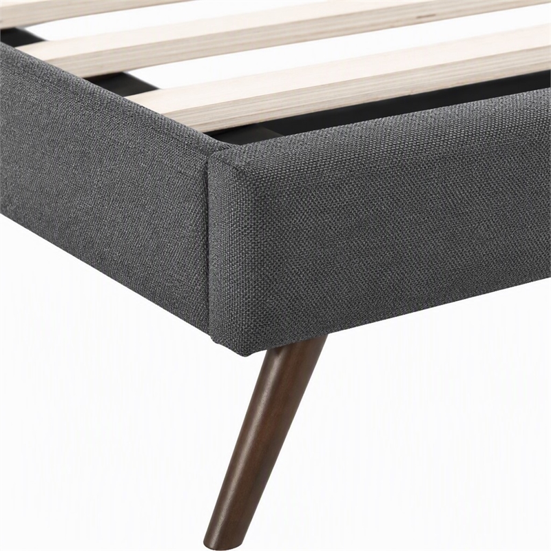 Pemberly Row Full Polyester Fabric Bed Frame with Splayed Legs in Gray Finish