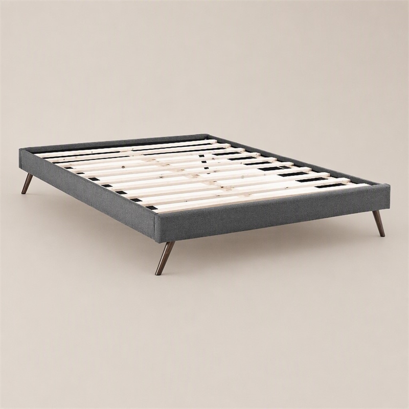 Pemberly Row Full Polyester Fabric Bed Frame with Splayed Legs in Gray Finish