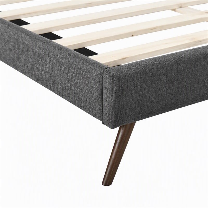 Pemberly Row Queen Polyester Fabric Bed Frame with Splayed Legs in Gray Finish