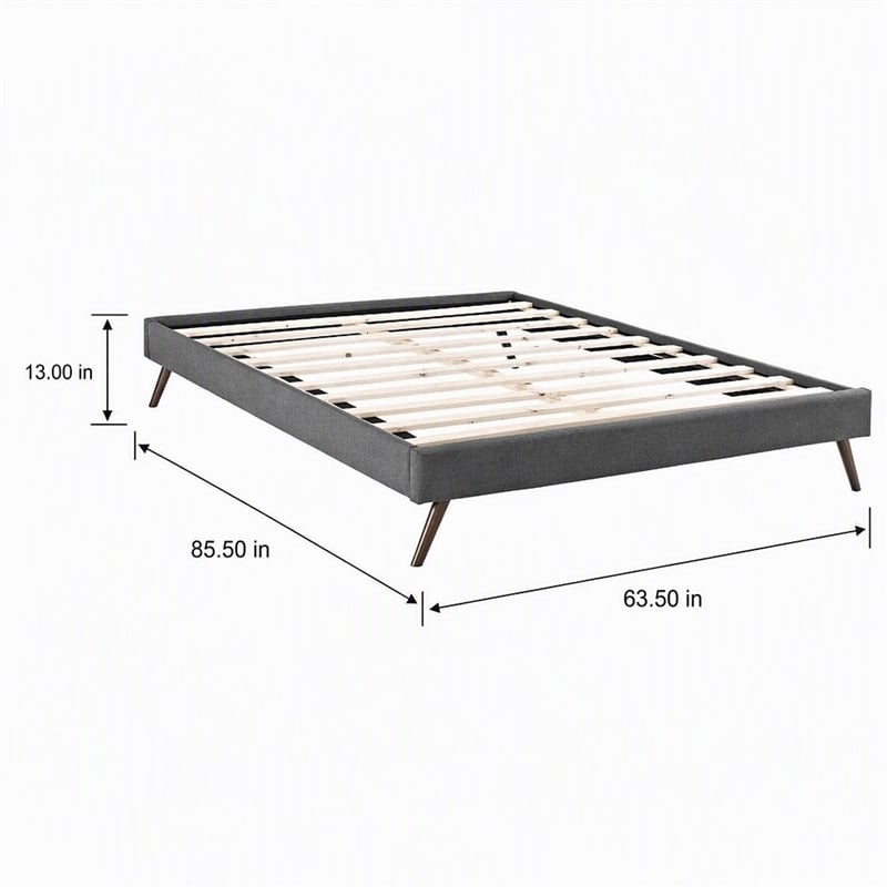Pemberly Row Queen Polyester Fabric Bed Frame with Splayed Legs in Gray Finish