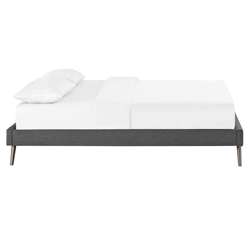 Pemberly Row Queen Polyester Fabric Bed Frame with Splayed Legs in Gray Finish
