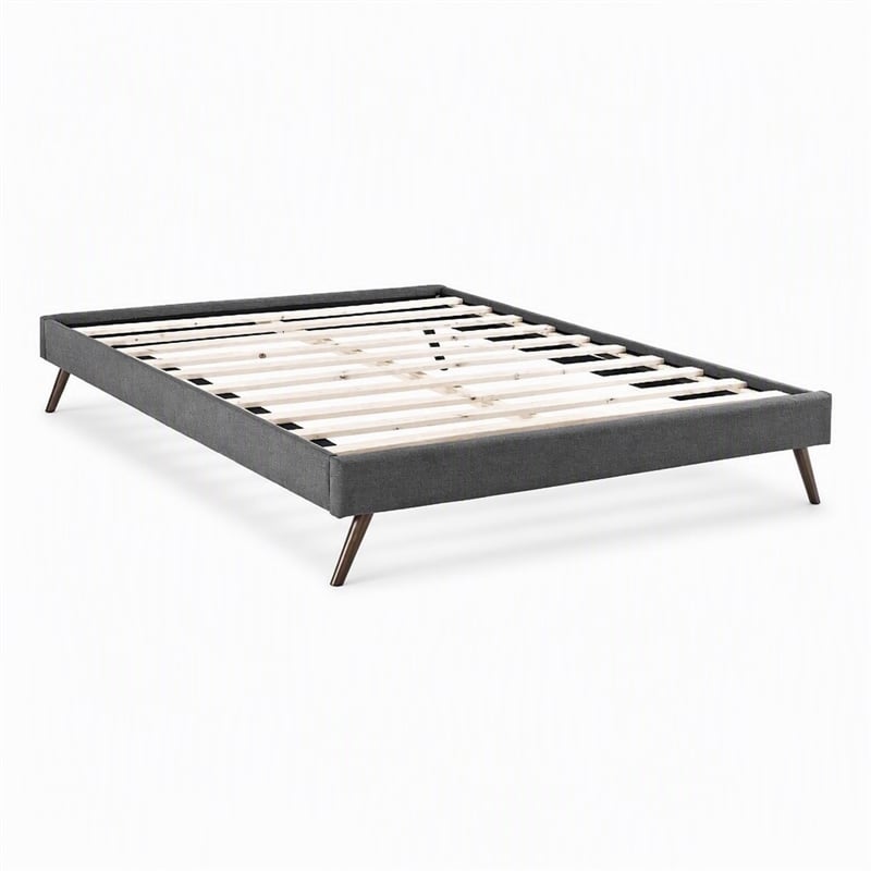 Pemberly Row Queen Polyester Fabric Bed Frame with Splayed Legs in Gray Finish
