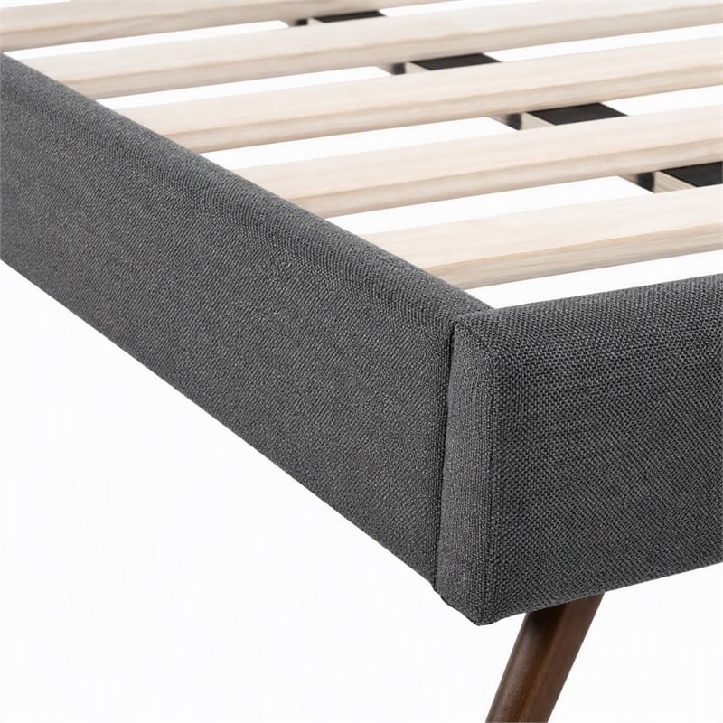 Pemberly Row Queen Polyester Fabric Bed Frame with Splayed Legs in Gray Finish