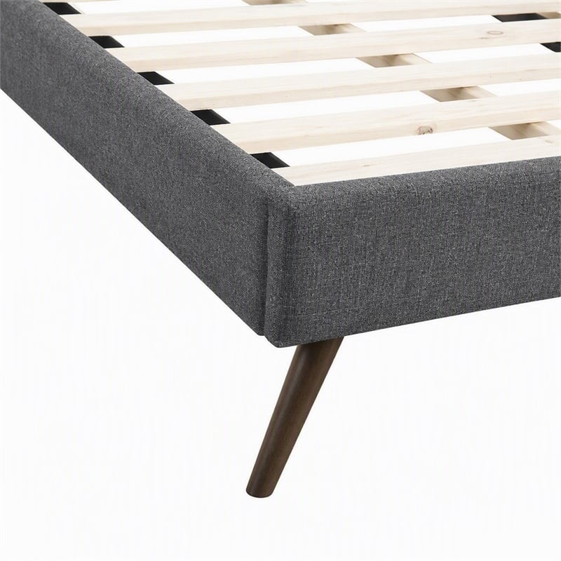 Pemberly Row Twin Polyester Fabric Bed Frame with Splayed Legs in Gray Finish