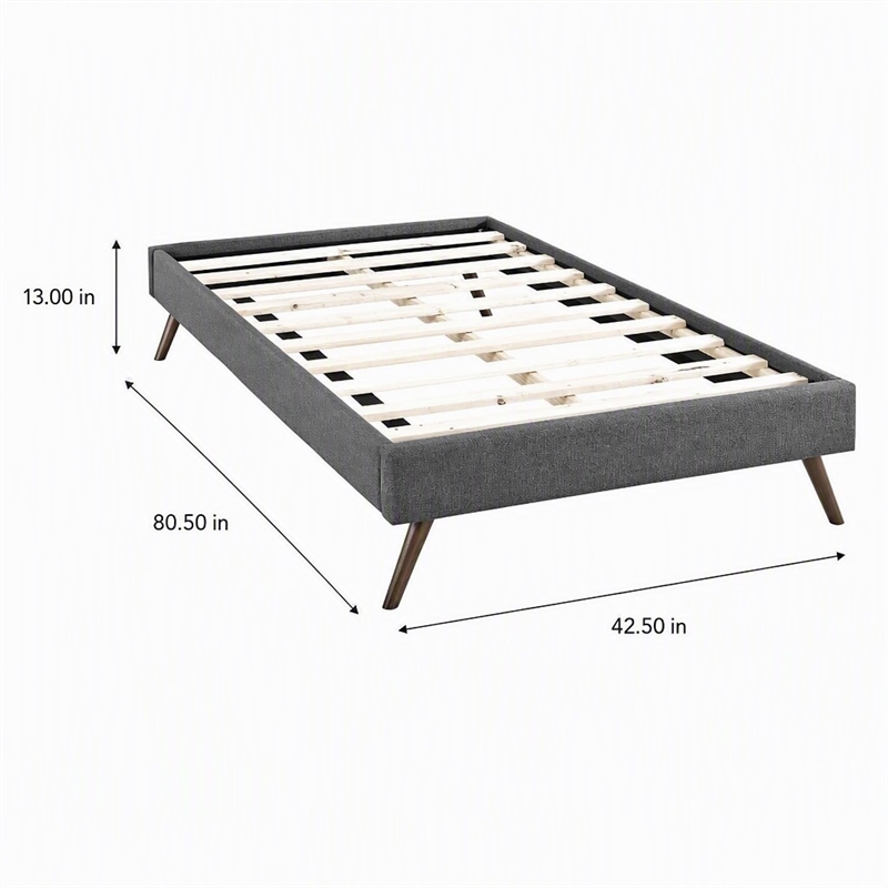 Pemberly Row Twin Polyester Fabric Bed Frame with Splayed Legs in Gray Finish