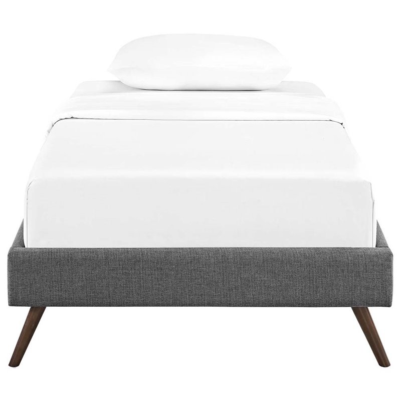 Pemberly Row Twin Polyester Fabric Bed Frame with Splayed Legs in Gray Finish