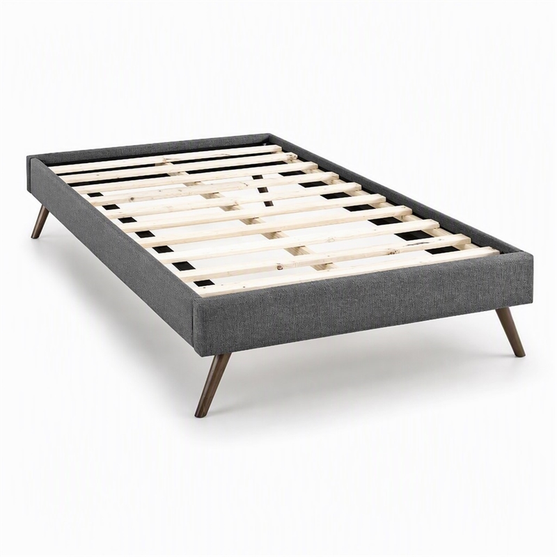 Pemberly Row Twin Polyester Fabric Bed Frame with Splayed Legs in Gray Finish