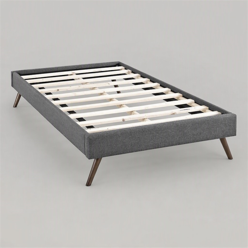 Pemberly Row Twin Polyester Fabric Bed Frame with Splayed Legs in Gray Finish