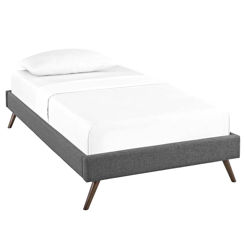 Pemberly Row Twin Polyester Fabric Bed Frame with Splayed Legs in Gray Finish