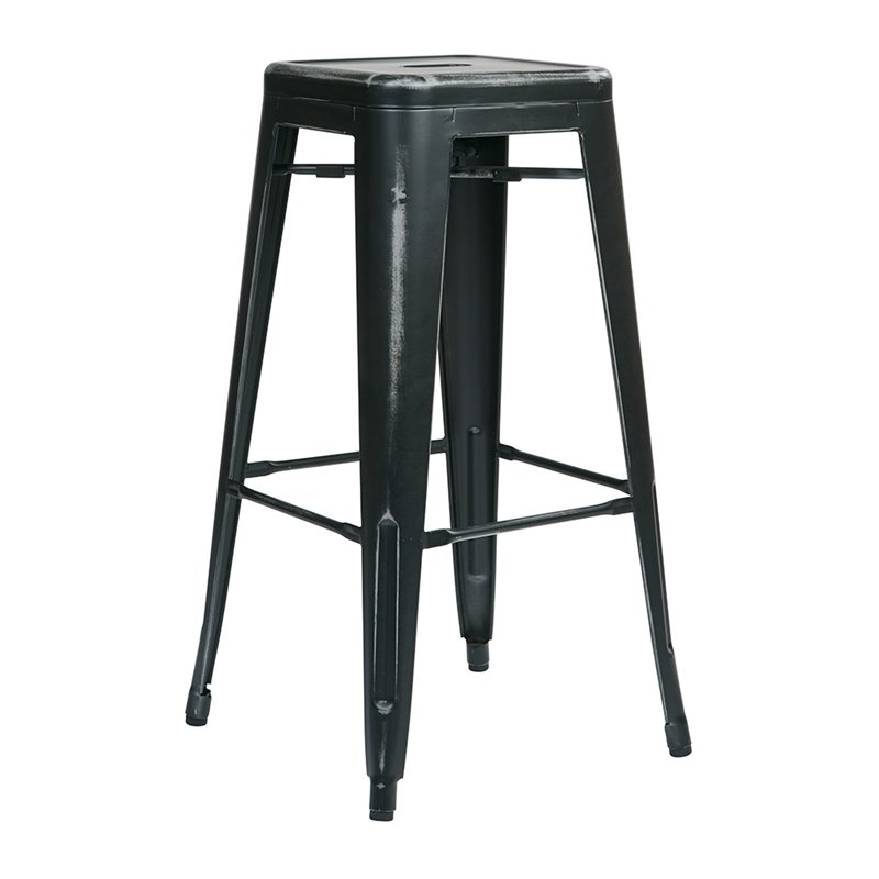 Pemberly Row 30 in Antique Black Metal Barstool 4-Pack