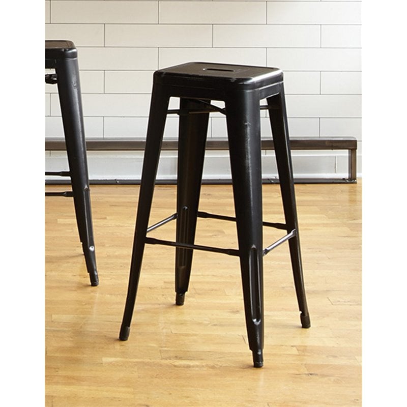 Pemberly Row 30 in Antique Black Metal Barstool 4-Pack