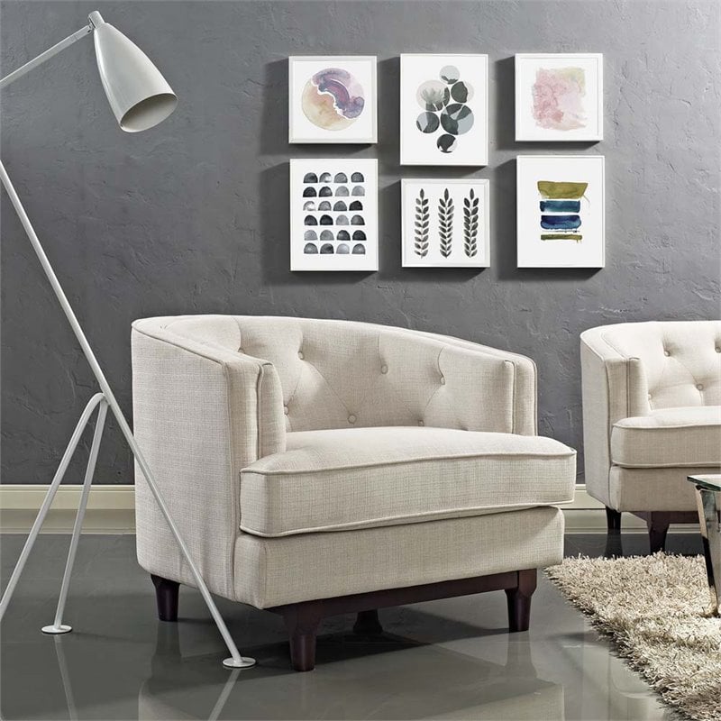 Pemberly Row Modern Upholstered Armchair Polyester Fabric Beige