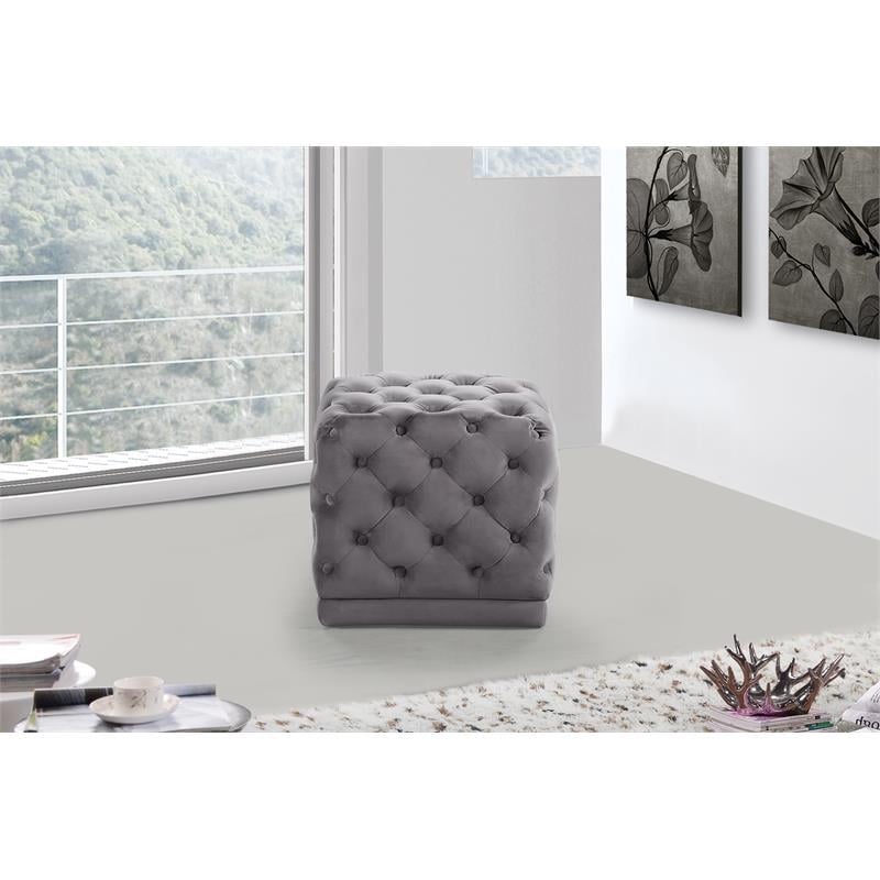 Pemberly Row Contemporary Velvet Ottoman in Gray Upholstery