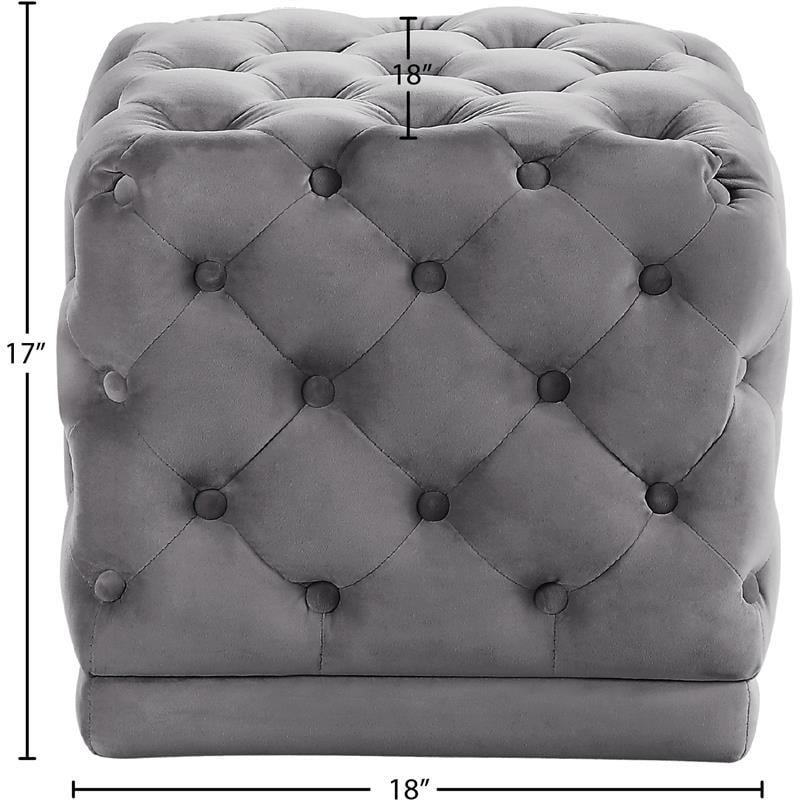 Pemberly Row Contemporary Velvet Ottoman in Gray Upholstery
