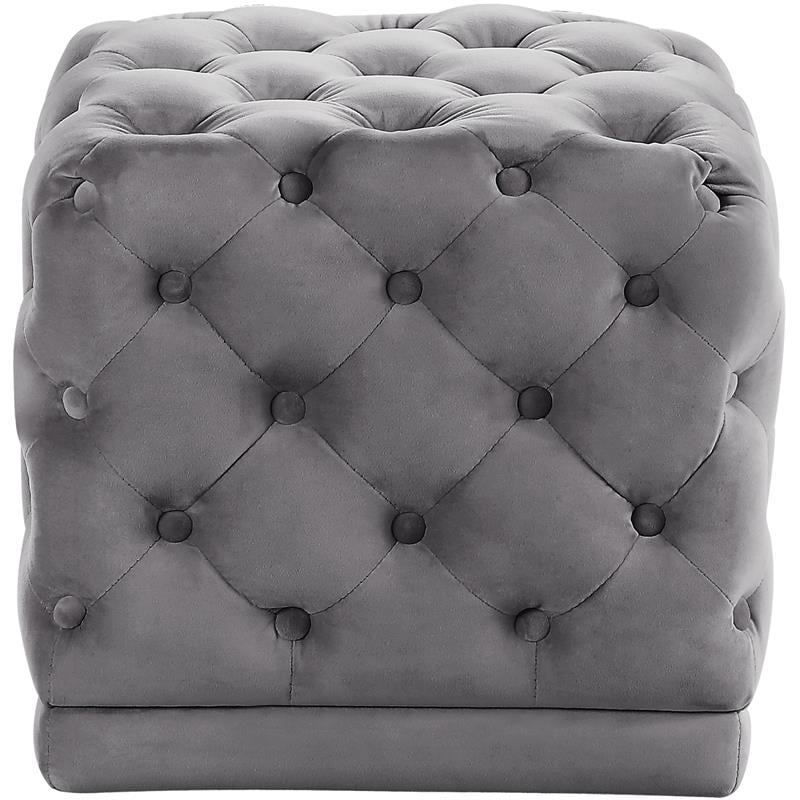 Pemberly Row Contemporary Velvet Ottoman in Gray Upholstery