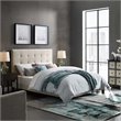 Pemberly Row Full Tufted Button Upholstered Fabric Platform Bed in Beige
