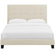 Pemberly Row Full Tufted Button Upholstered Fabric Platform Bed in Beige
