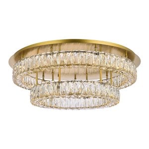 Pemberly Row 30&quot Metal and Crystal Double LED Flush Mount in Gold