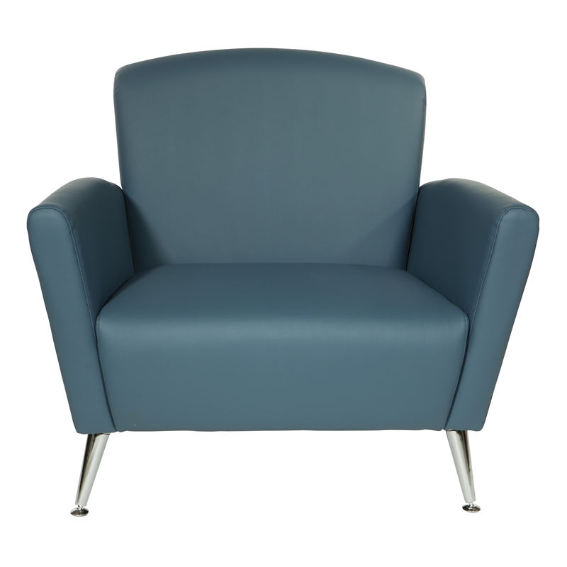Pemberly Row Club Chair in Blue Bonded Leather with Chrome Legs