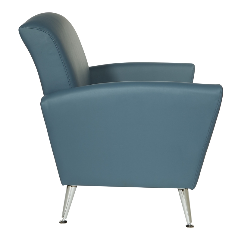 Pemberly Row Club Chair in Blue Bonded Leather with Chrome Legs