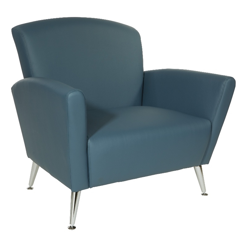 Pemberly Row Club Chair in Blue Bonded Leather with Chrome Legs