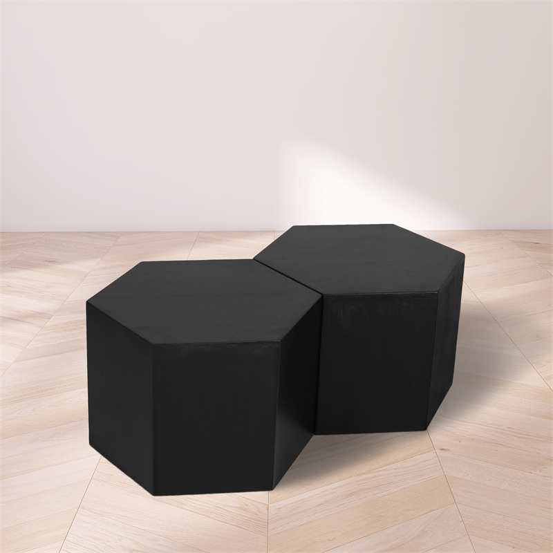 Pemberly Row 2-Piece Coffee Table in Black Oak Wood with Modular Design