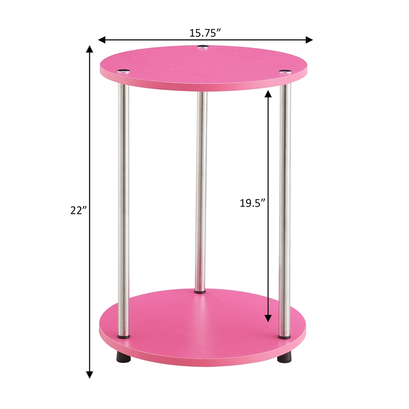 Pemberly Row Two-Tier Round End Table Pink Woodgrain Melamine