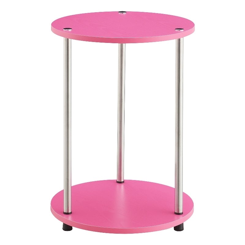 Pemberly Row Two-Tier Round End Table Pink Woodgrain Melamine