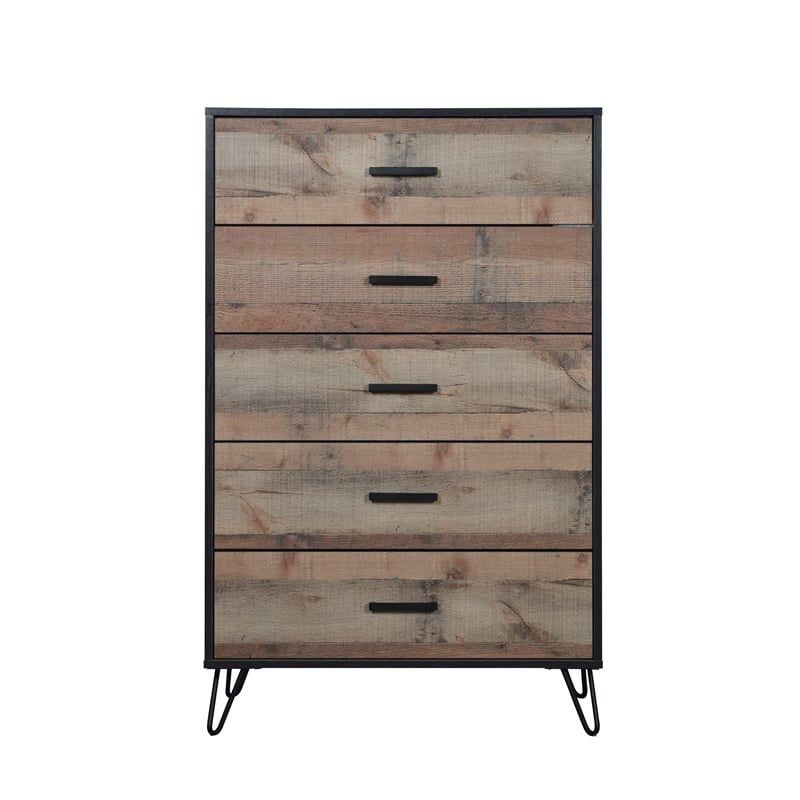 Pemberly Row Solid Wood 5-Drawer Chest Rustic Brown 104.63 lbs