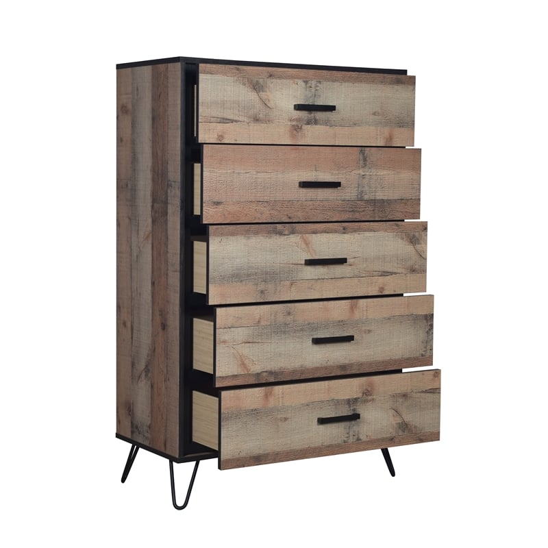 Pemberly Row Solid Wood 5-Drawer Chest Rustic Brown 104.63 lbs