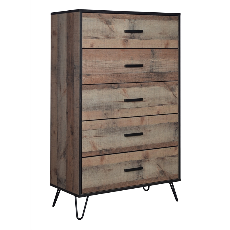Pemberly Row Solid Wood 5-Drawer Chest Rustic Brown 104.63 lbs