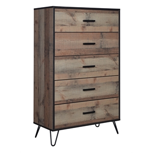 Pemberly Row Solid Wood 5-Drawer Chest Rustic Brown 104.63 lbs