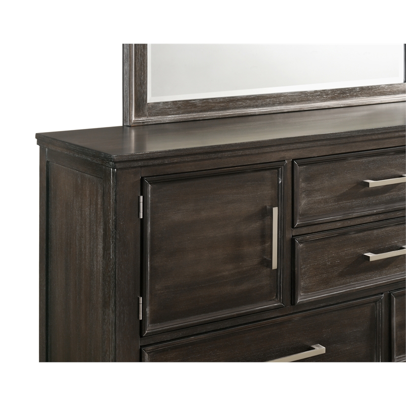 Pemberly Row Rubberwood 6-Drawer Dresser with Mirror in Nutmeg