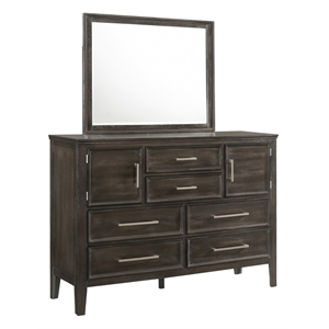 Pemberly Row Rubberwood 6-Drawer Dresser with Mirror in Nutmeg