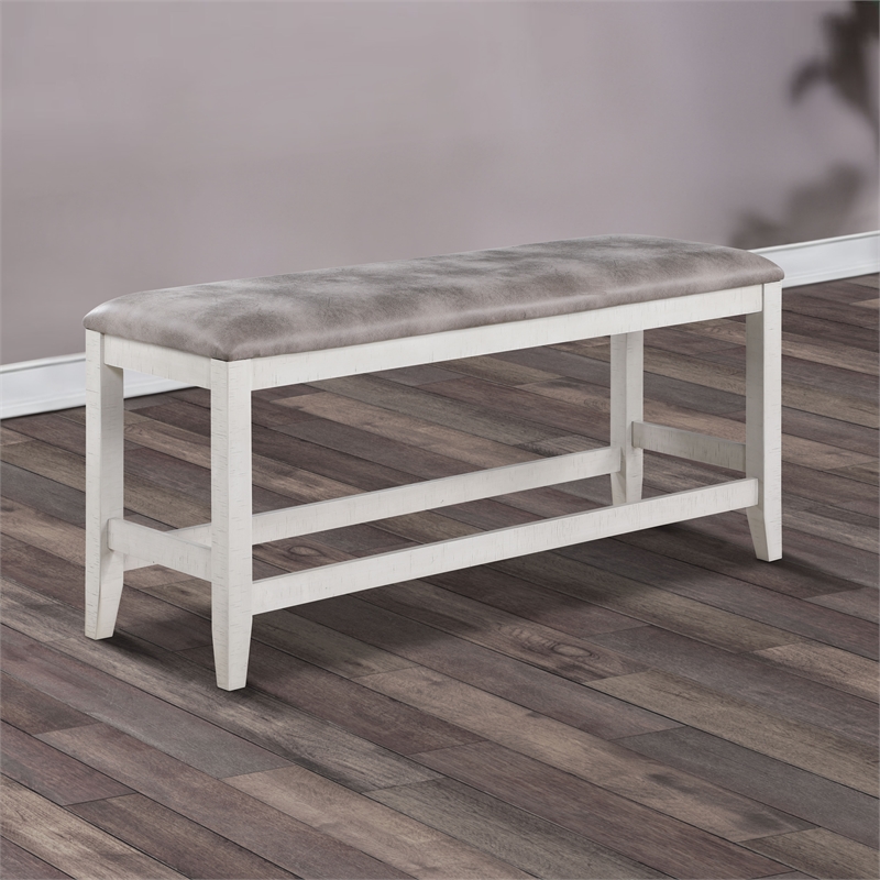Pemberly Row Rubberwood Acacia Dining Bench White & Brown 54