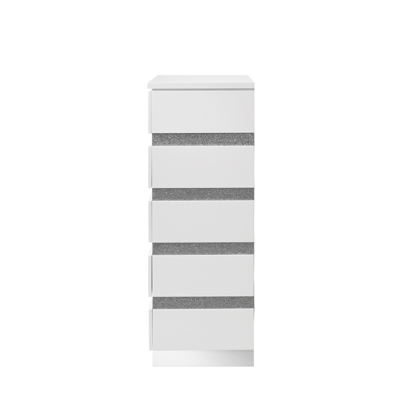 Pemberly Row Paradox 5-Drawer Chest in White Gloss Laminate