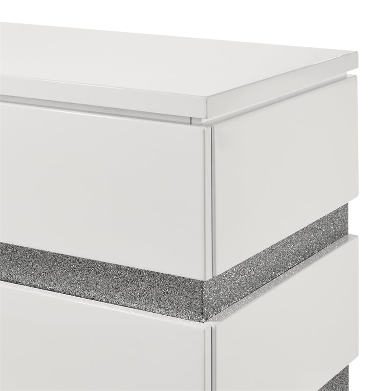 Pemberly Row Paradox 5-Drawer Chest in White Gloss Laminate