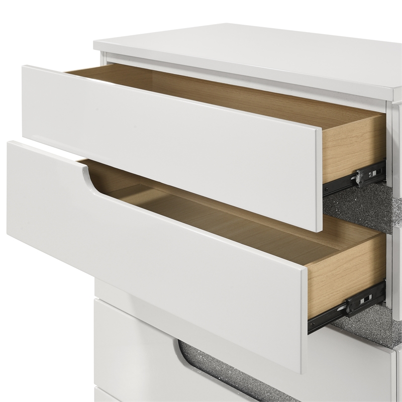 Pemberly Row Paradox 5-Drawer Chest in White Gloss Laminate