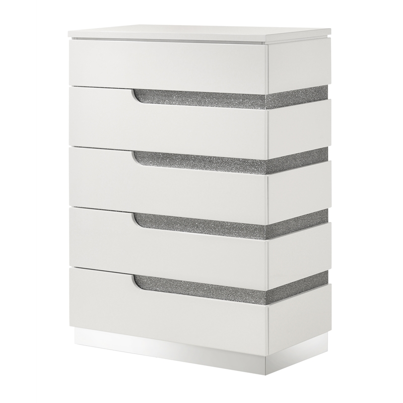 Pemberly Row Paradox 5-Drawer Chest in White Gloss Laminate